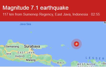 Động đất mạnh làm rung chuyển Biển Bali của Indonesia